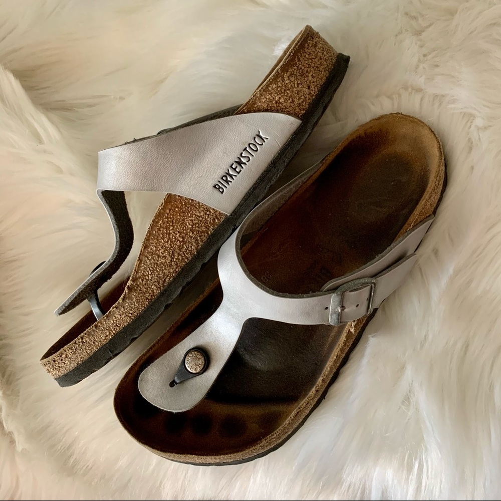 Silver Birkenstock Gizeh Sandals Size 8 / Size 39